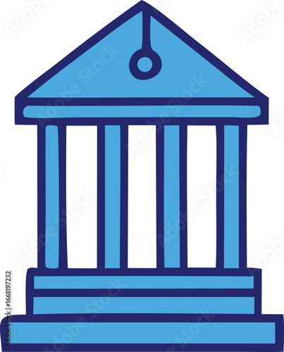 Classic blue courthouse building icon representing law justice government and public institutions symbolic architecture