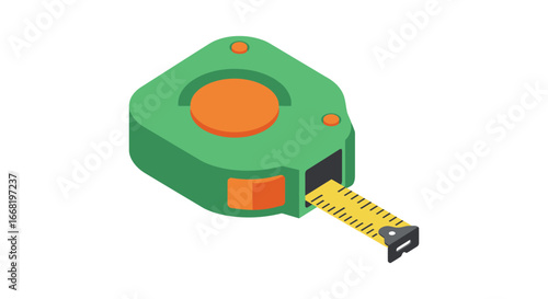 Green tape measure with orange accents and yellow measuring tape extended