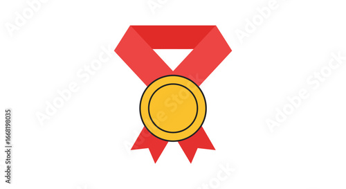 A red ribbon with a gold medal icon on a white background