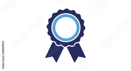 A blue rosette award ribbon with a white and light blue center