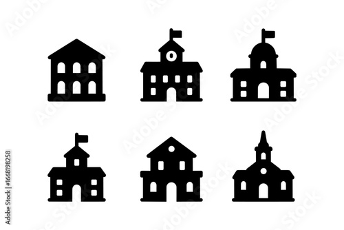 Set of silhouette buildings: school and church icons for creative design