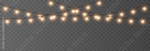 Christmas garland png. Bright Christmas golden lights. Christmas decoration for holiday design.