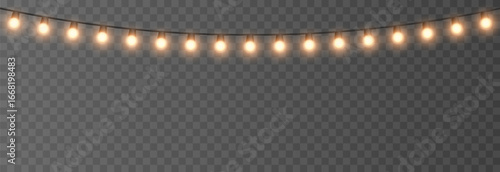 Christmas garland png. Bright Christmas golden lights. Christmas decoration for holiday design.