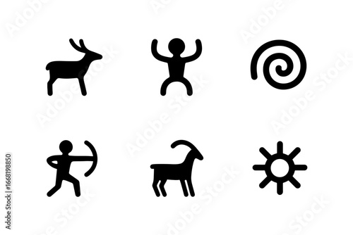 Ancient petroglyph symbols: animal and human icons