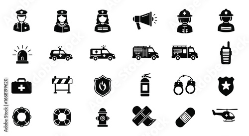 Emergency response icons and vehicles for safety and security services