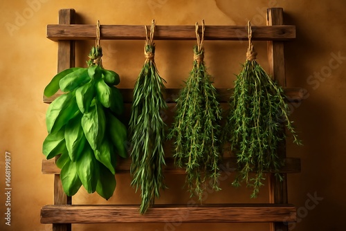 Wallpaper Mural Organic herbs drying on wooden rack Torontodigital.ca