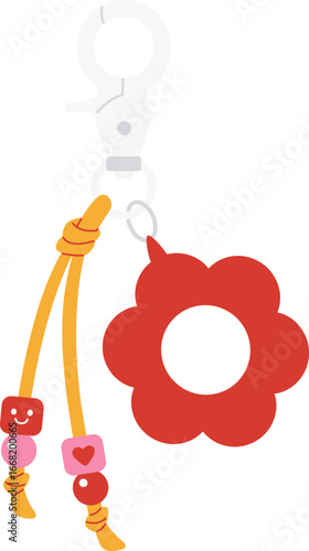 Cute Red Flower Beaded Keychain Illustration
