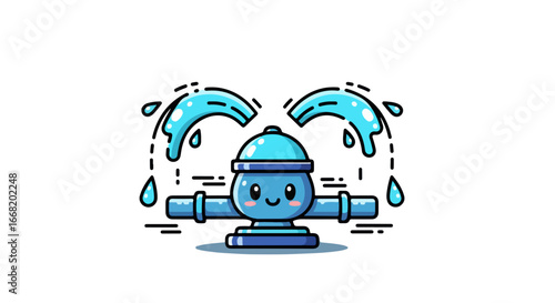 Leaky Pipe Cartoon Character with Water Droplets and Smiling Face.