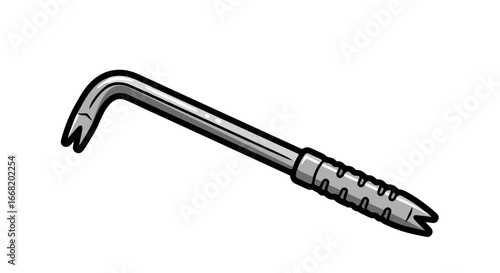 Cartoon Crowbar Illustration: Shiny Metal Tool on White Background.