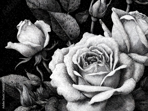 Intricate Black And White Hand Drawn Rose Illustration