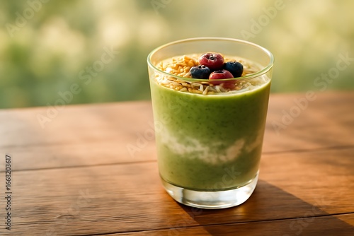 Wallpaper Mural Wooden table with organic breakfast smoothie Torontodigital.ca