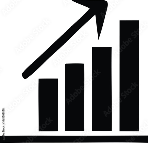 Upward arrow graph indicating business growth and positive financial trend with increasing bar chart