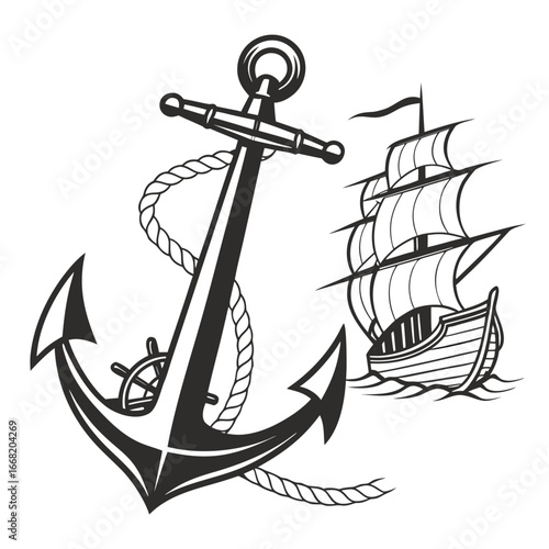 Ancient ship anchor silhouette
