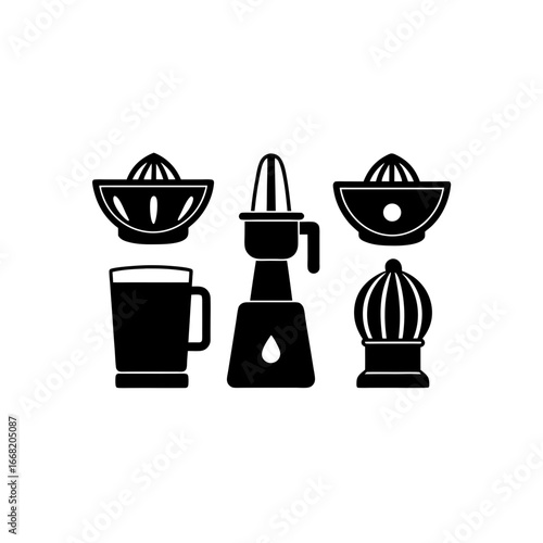 6 different juicer silhouette vector icons set