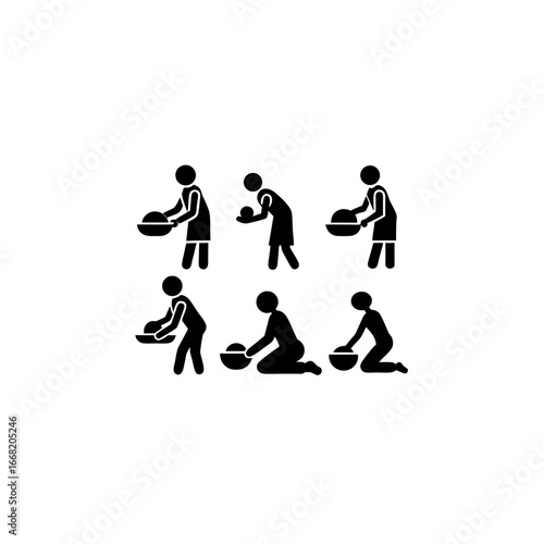 6 different kneading dough silhouette vector icons