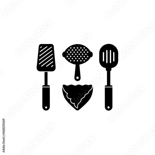 4 different meat tenderizer silhouette vector icon