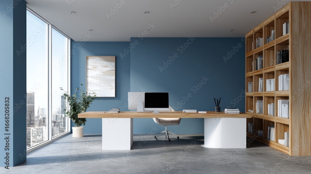 Fototapeta premium Modern, light-filled office with city view