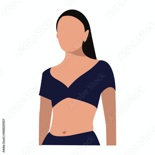A modern vector illustration of an Indian woman, featuring stylish contemporary attire and elegant poses. The artwork celebrates cultural heritage with a modern twist, suitable for editorial designs, 
