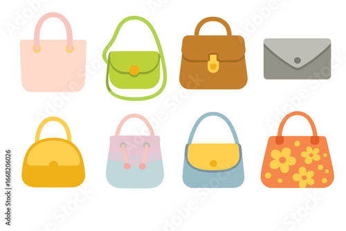 Colorful Handbag Illustrations. Flat vector mini-illustrations Color trend handbags in colors children's