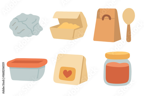 Packing Party Leftovers. Flat vector mini-illustrations Packing party leftovers in colors children's
