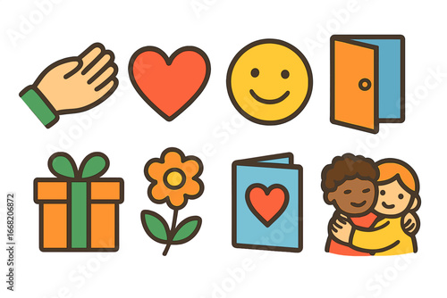 Acts of Kindness Icons. Flat vector mini-illustrations Acts of kindness in colors children's illustrations: