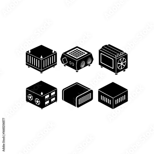 6 different power inverter silhouette vector icons