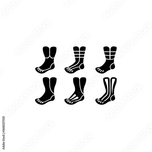 6 different prosthetic foot silhouette vector icon