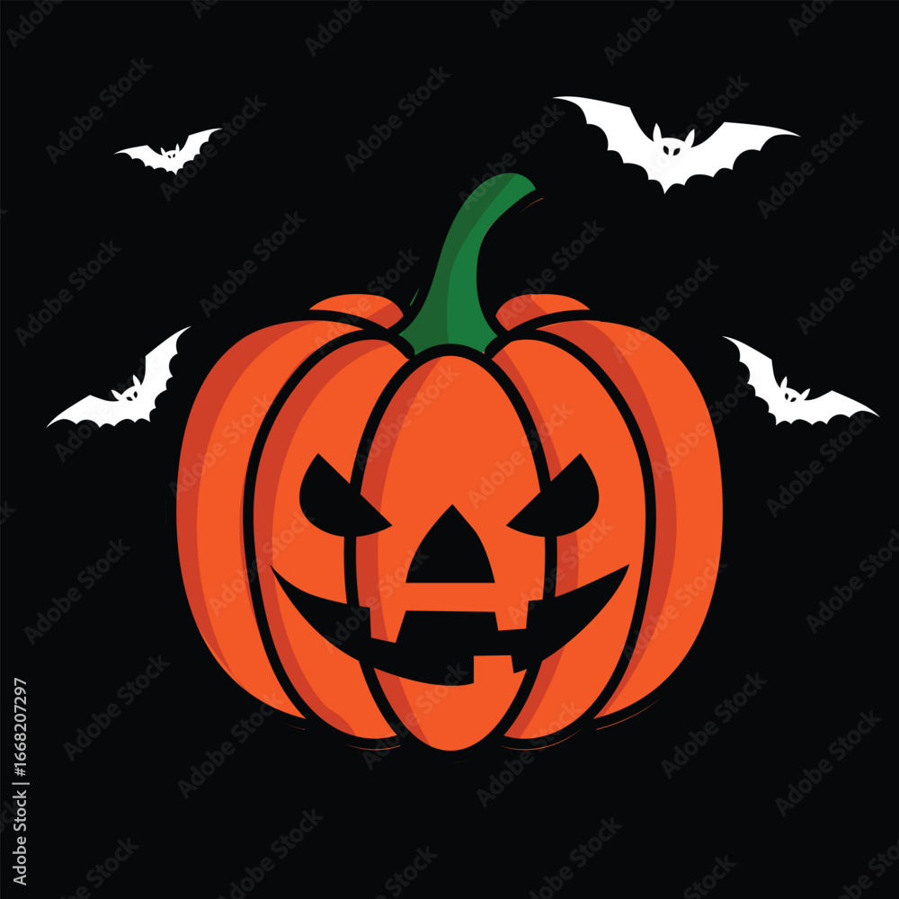 Fototapeta premium Halloween Scary Pumpkin with Flying Bats