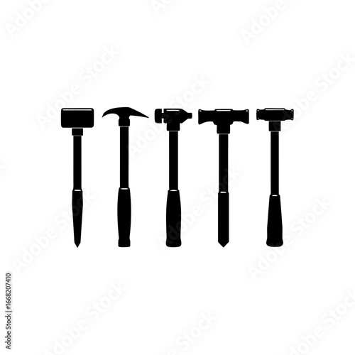 5 different reflex hammer silhouette vector icons 