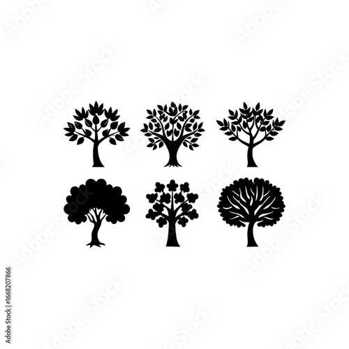 6 different sandalwood tree silhouette vector icon