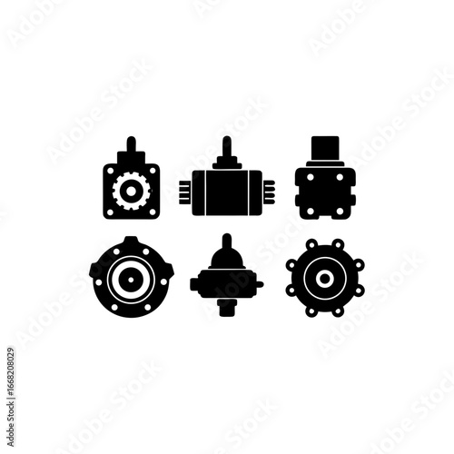 6 different servo motor unit silhouette vector ico