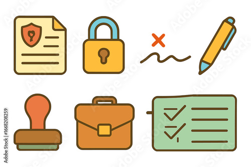 Children's NDA Icons. Flat vector mini-illustrations Confidentiality agreements in colors children's
