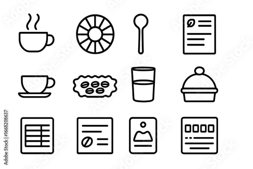 Coffee Tasting Icons. Outline icon set of coffee tasting: aroma icon, flavor wheel, cupping spoon, tasting