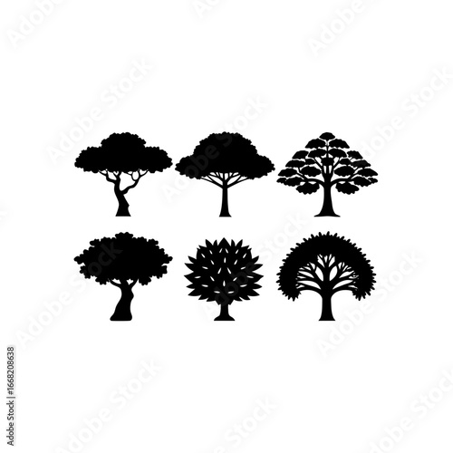 6 different steppe tree silhouette vector icons se