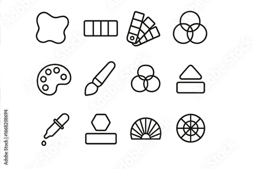 Color Palette Icons. Outline icon set of experimental color palettes: abstract shape, gradient bar, paint
