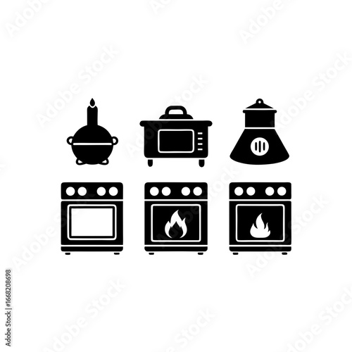6 different stove silhouette vector icons set