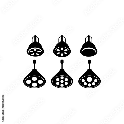 6 different surgical light silhouette vector icons