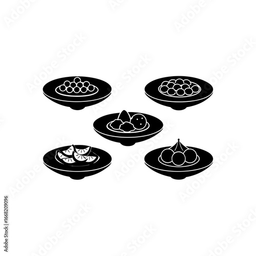 6 different tapas plate silhouette vector icons se