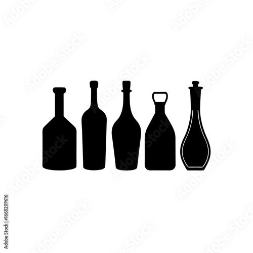 5 different vinegar bottle silhouette vector icons