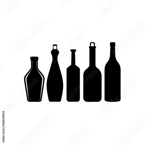 5 different vinegar bottle silhouette vector icons