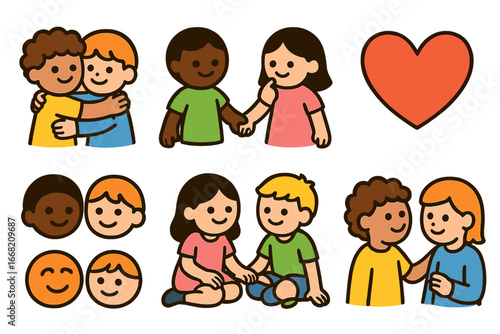 Playful Gestures Icons. Flat vector mini-illustrations Playful affectionate gestures in colors children's