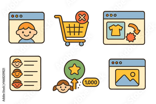 Colorful Marketing Icons. Flat vector mini-illustrations Retargeting campaigns in colors children's