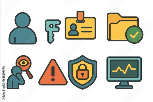 Childish Cybersecurity Icons. Flat vector mini-illustrations Insider threats in colors children's