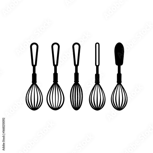 5 different whisk silhouette vector icons set