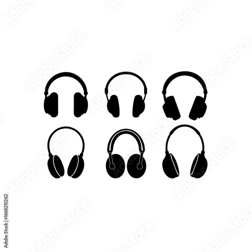 6 different wired headphones silhouette vector ico