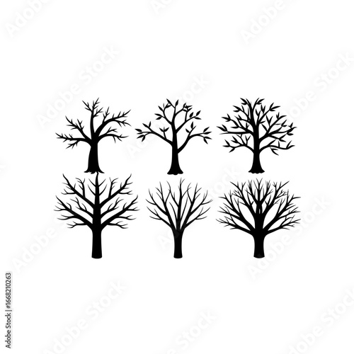 6 different winter bare tree silhouette vector ico