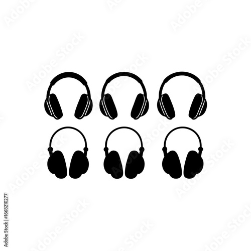 6 different wired headphones silhouette vector ico