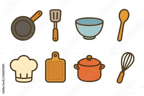 Children's Cooking Icons. Flat vector mini-illustrations cooking as a hobby in colors children's illustrations