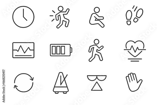 Dance Interval Icon Set. Outline icon set of dance interval training: HIIT clock, burst move, short rest, fast