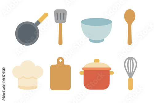 Children's Cooking Icons. Flat vector mini-illustrations cooking as a hobby in colors children's illustrations